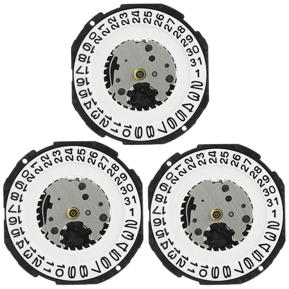 1. Hattori Epson TMI PC32 quartz watch movement with date at 3, Japan made, pack of 3.