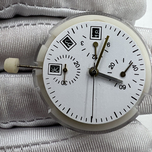 Shanghai 7750 mechanical watch movement with black dial, no rotor oscillating weight, precision craftsmanship.