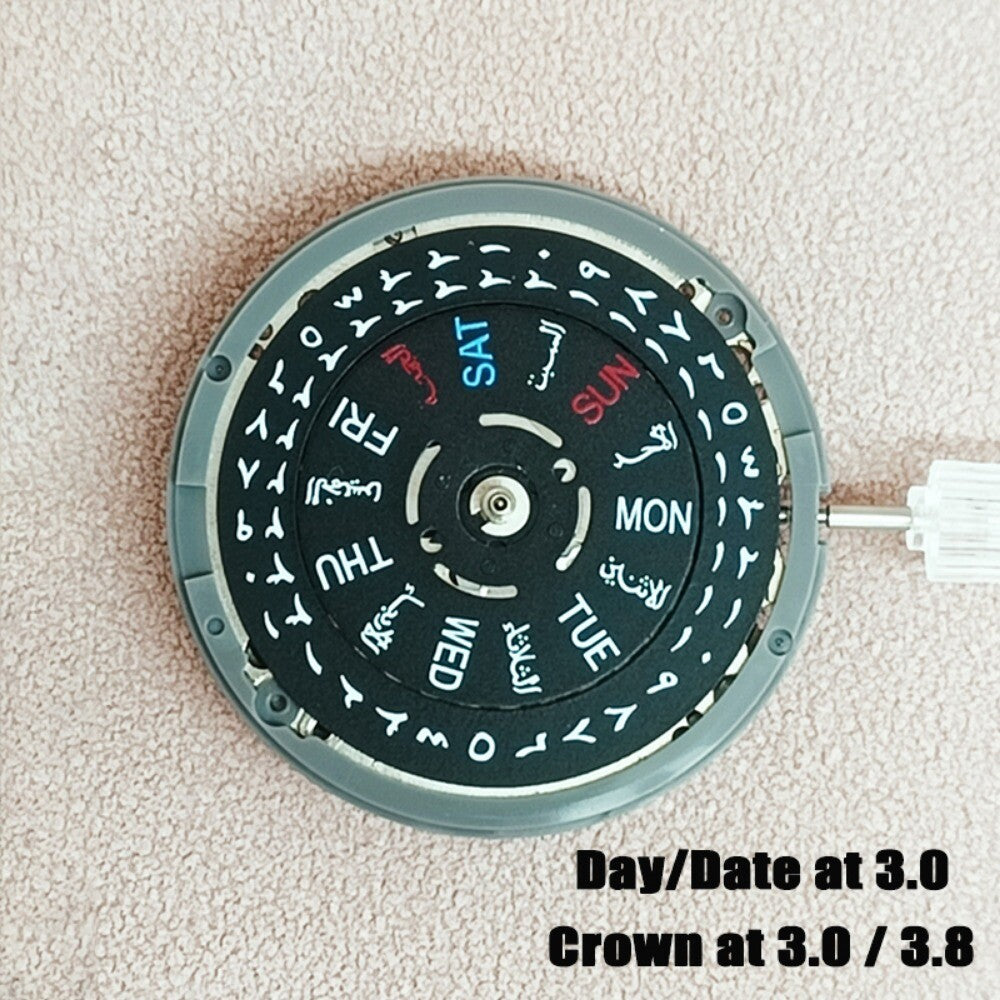 Black NH36 Arabian Date Week Dial Crown At 3/3.8 Automatic Mechanical Movement