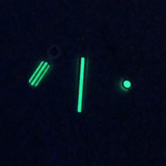 Silver trim luminous watch hands for Miyota 8205 8215 821A 2813 3804 movements.