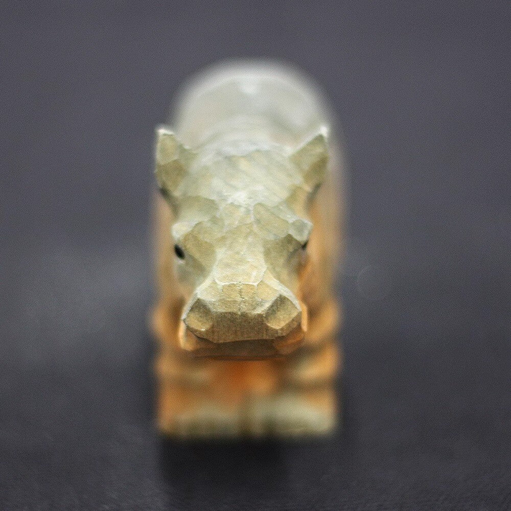 Handmade little hippo wooden sculpture, charming rustic decor for living room or office.