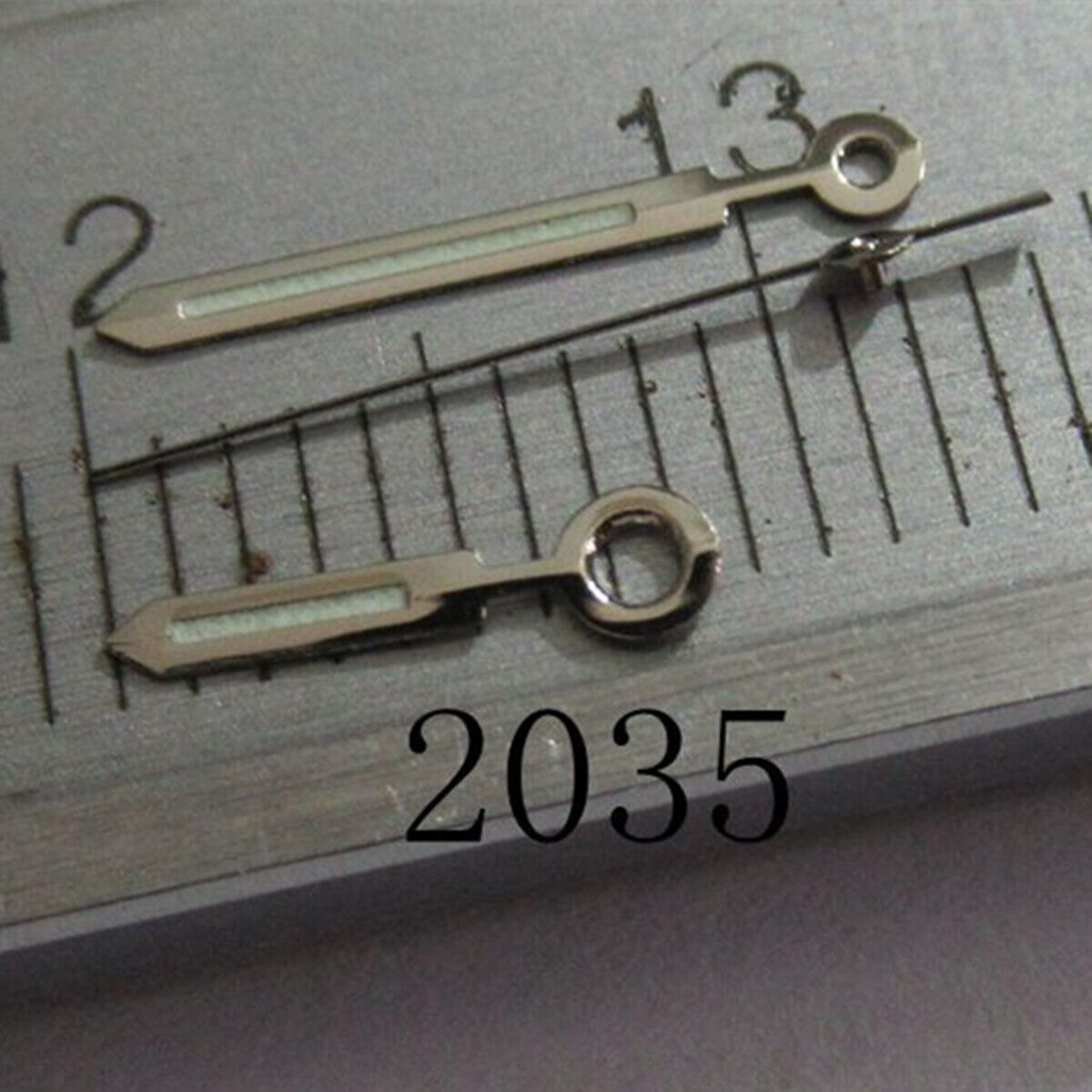 Silver luminous watch hands set with 11.5mm trim for Miyota 2035 2115 2105 movements.