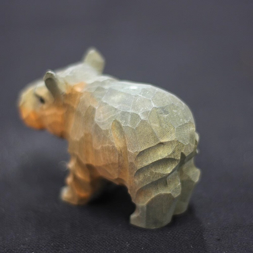 Handmade little hippo wooden sculpture, perfect charming home decor accent for shelves or desks.