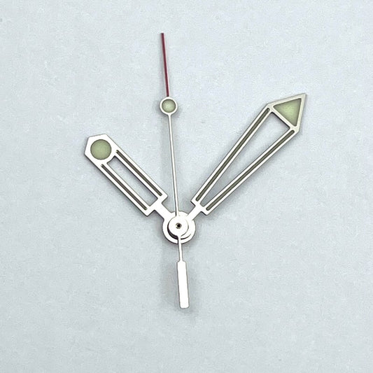 Green luminous watch hands set for NH35 movement by P2-1-C, ideal for precise time visibility in low light.