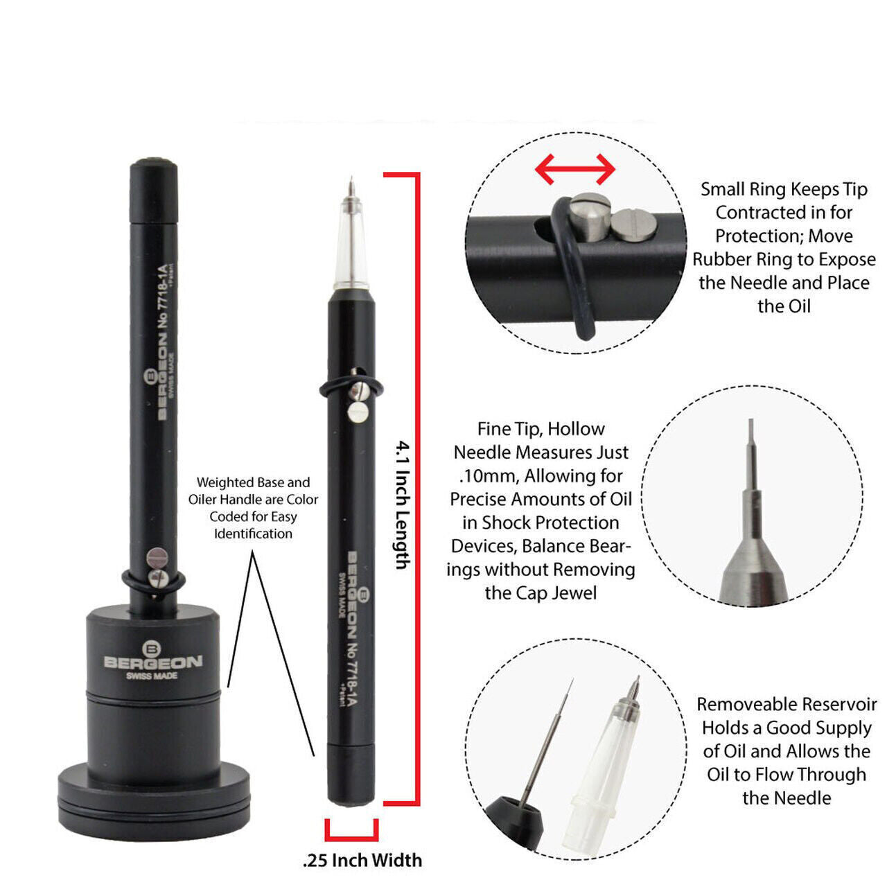 Bergeon 7718-1A No. 1A automatic watch oiler tool for precise watch repair and maintenance.