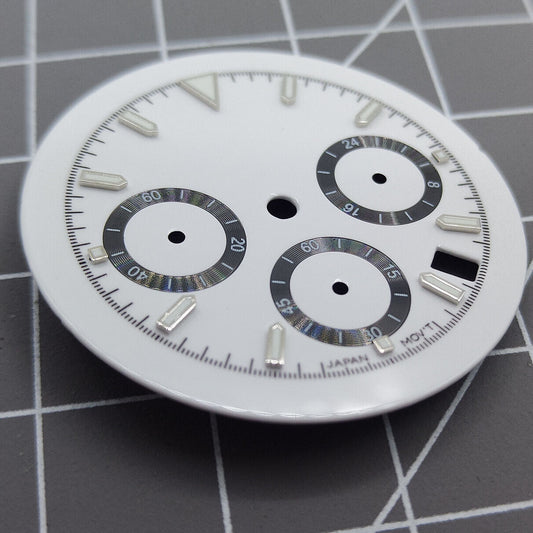 Green luminous hands on matted white dial for VK63 quartz movement, perfect watch accessory.