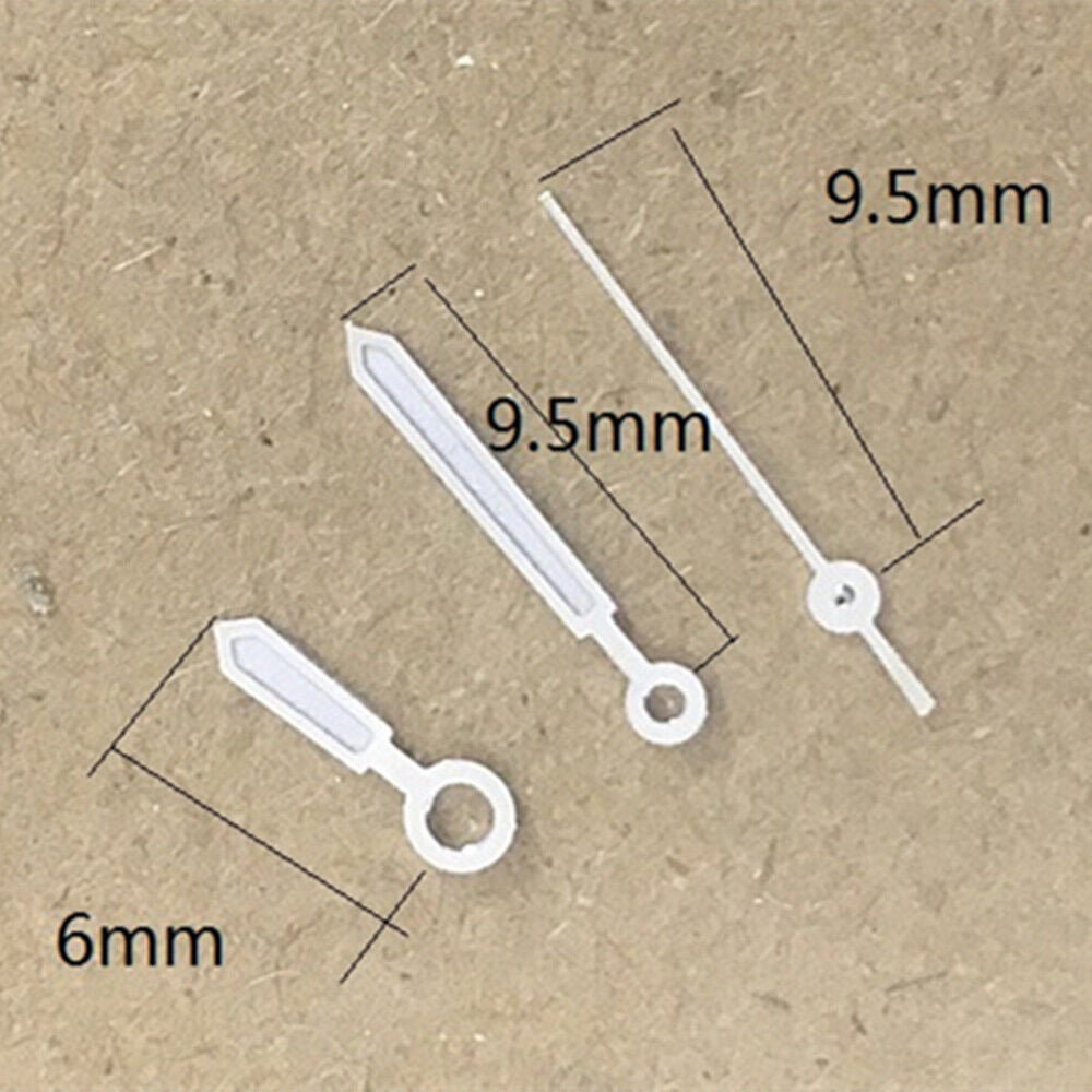 9.5mm white-trimmed green lume watch hands by Miyota for 1L12 Japan quartz movement, enhancing precision and readability.