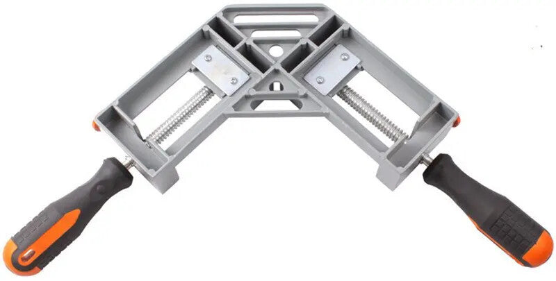 Double Handle 90� Corner Clamp, aluminum alloy woodworking tool for secure right-angle joints.