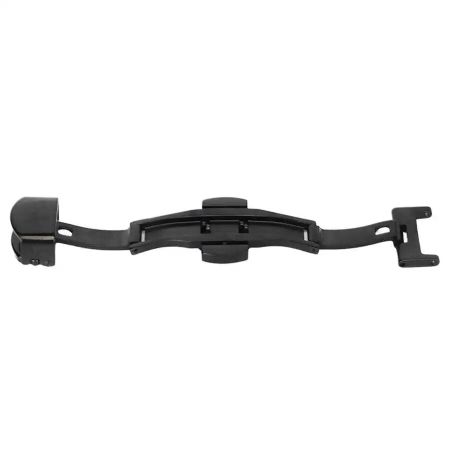 Black stainless steel double push button watch clasp buckle, durable and secure fit for leather and silicone watch straps.