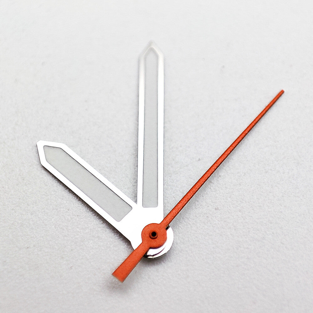 Silver trim green luminous watch hands designed for NH35A/NH36A/4R36 movements, ensuring precise timekeeping and enhanced visibility.
