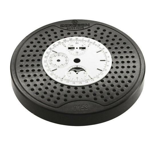 Bergeon 7153 watch dial base support, durable work pad for precise watch repairs and assembly.