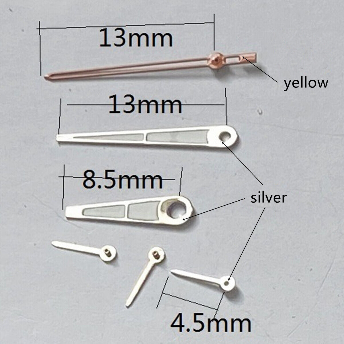 13 mm Silber + Gelbe Zierleiste Lume Uhrzeiger für Miyota OS10 OS20 OS22 OS60 OS80