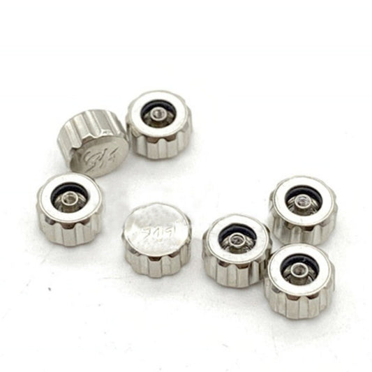 Set of 3 generic flat and round watch crowns for China-made Shanghai 7120 movement, compatible replacement parts.