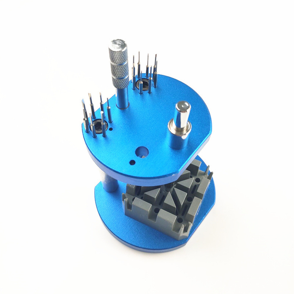 Watchmaker tool for adjusting watch bands with pin and screw removal, ideal for precise bracelet repairs.