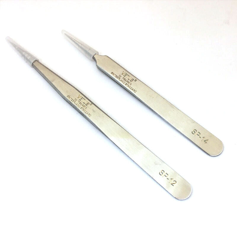 VETUS SP Series stainless steel non-magnetic tweezers, model 7024, ideal for precise watch accessory repairs.