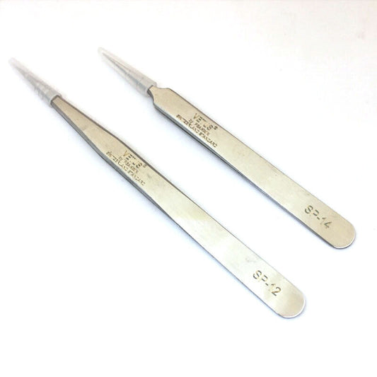 VETUS SP Series stainless steel non-magnetic tweezers, model 7024, ideal for precise watch accessory repairs.