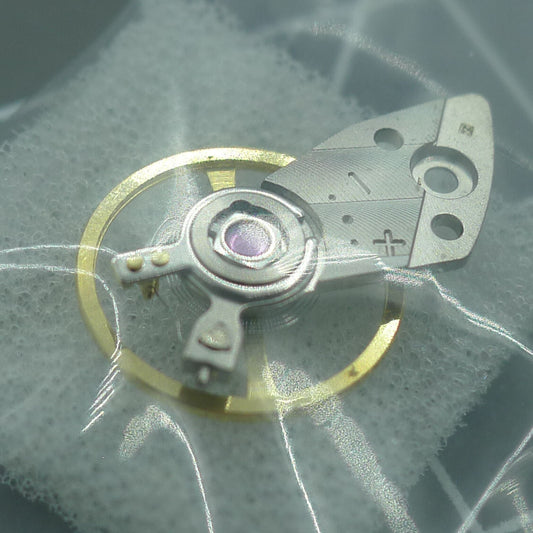 Japan-made silver complete balance wheel with splint for Miyota 82S7 watch movement, precision fit accessory.