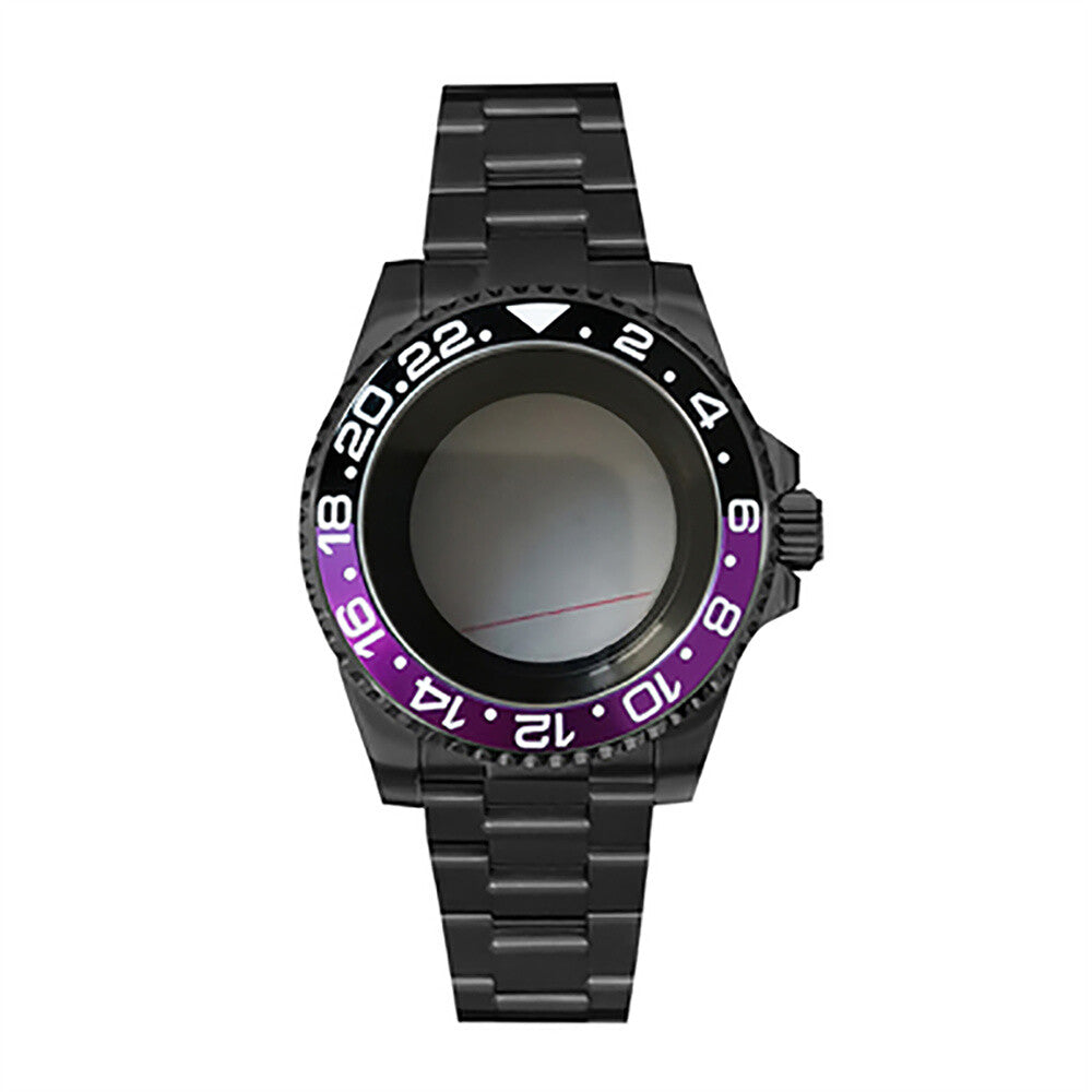Boîtier de montre 40 mm avec bracelet en acier inoxydable noir PVD et verre saphir pour NH35/NH36