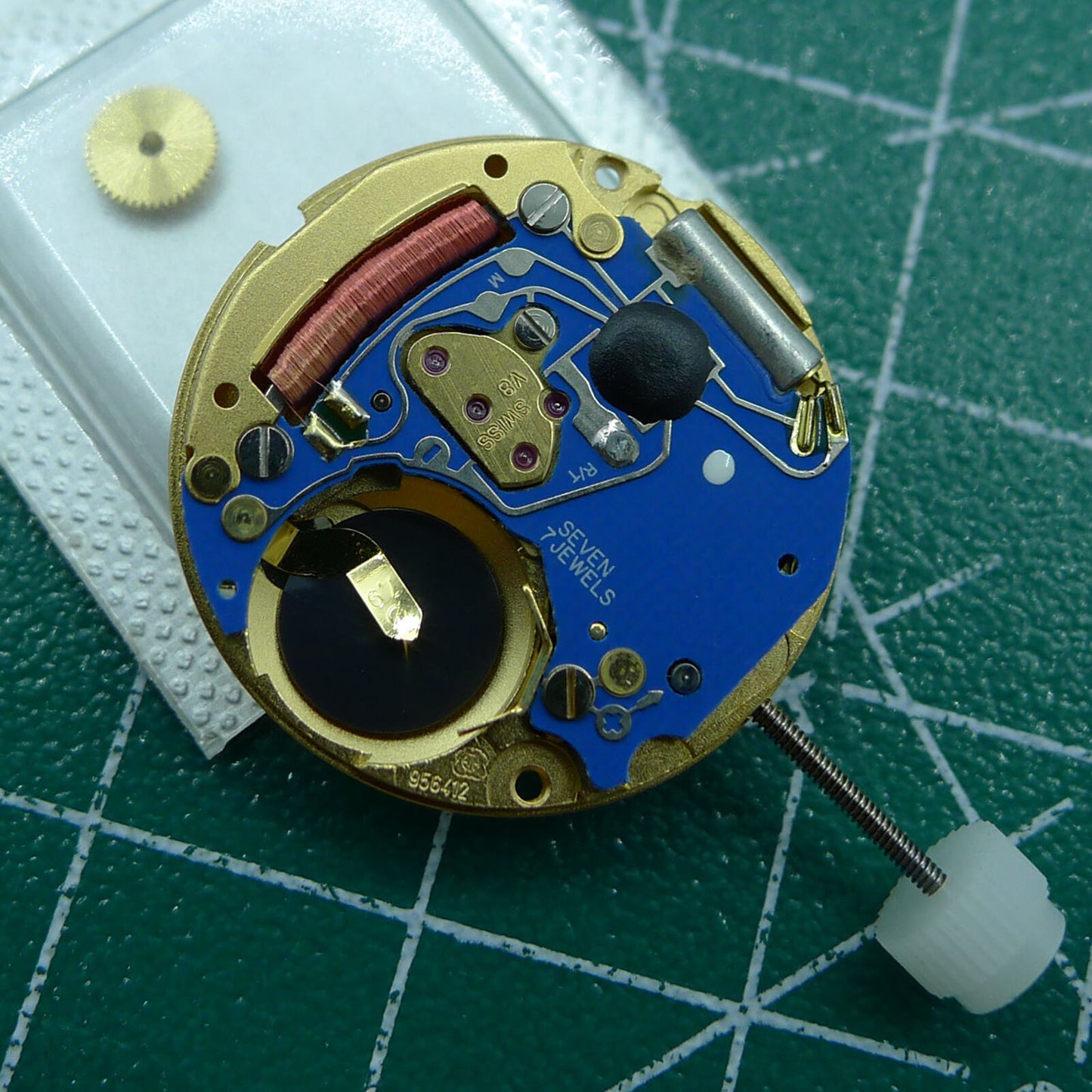 ETA 956.412 Swiss quartz watch movement with 3 hands and date display at 6 o'clock, perfect for precision watch repairs.