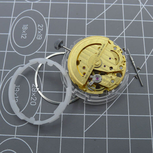 Gold-tone mechanical watch movement by Miyota (CITIZEN) 82S0, showcasing automatic precision engineering.