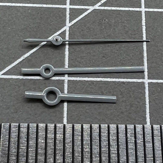 Set of silver-tone watch hands for Miyota 2035 movement, including 16mm hour/minute and 11mm second hands by NO.1305.