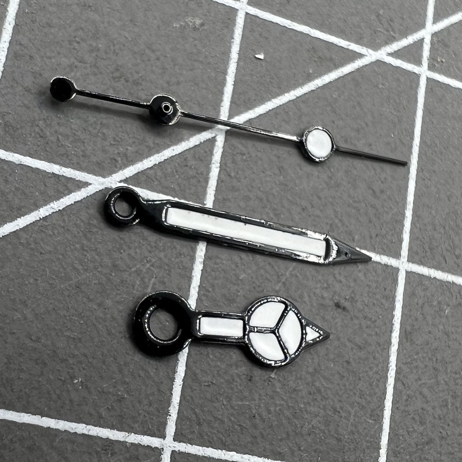 12mm black lume watch hands with trim, compatible with Seagull ST6 automatic mechanical movement.