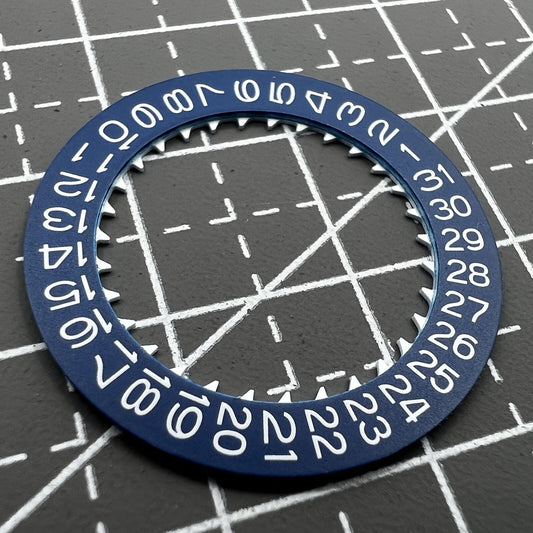White font blue date disk wheel compatible with NH36 NH35 movement, date at 3 o'clock position