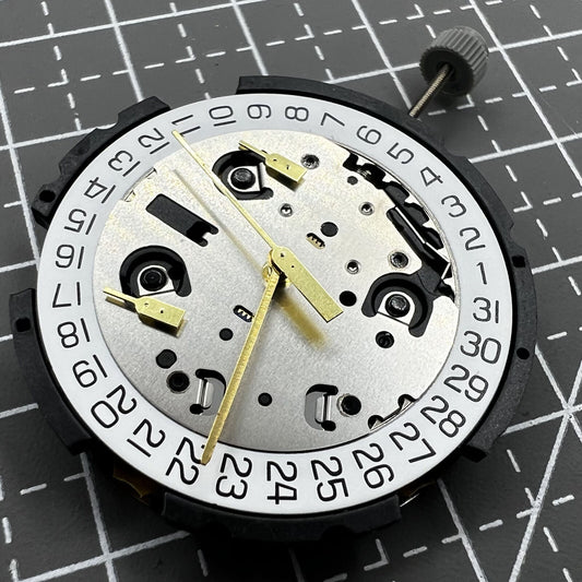 ETA G10.212 quartz watch movement with 3 hands and date display, precision timekeeping by ETA.