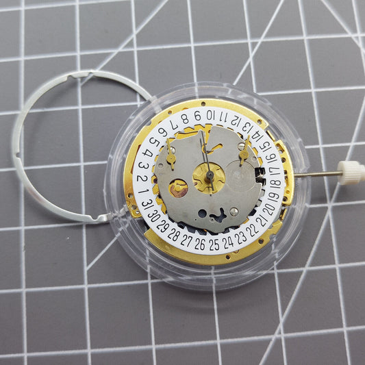 Swiss Made ISA 8171 quartz watch movement with date at 6, multifunctional for precision timekeeping.