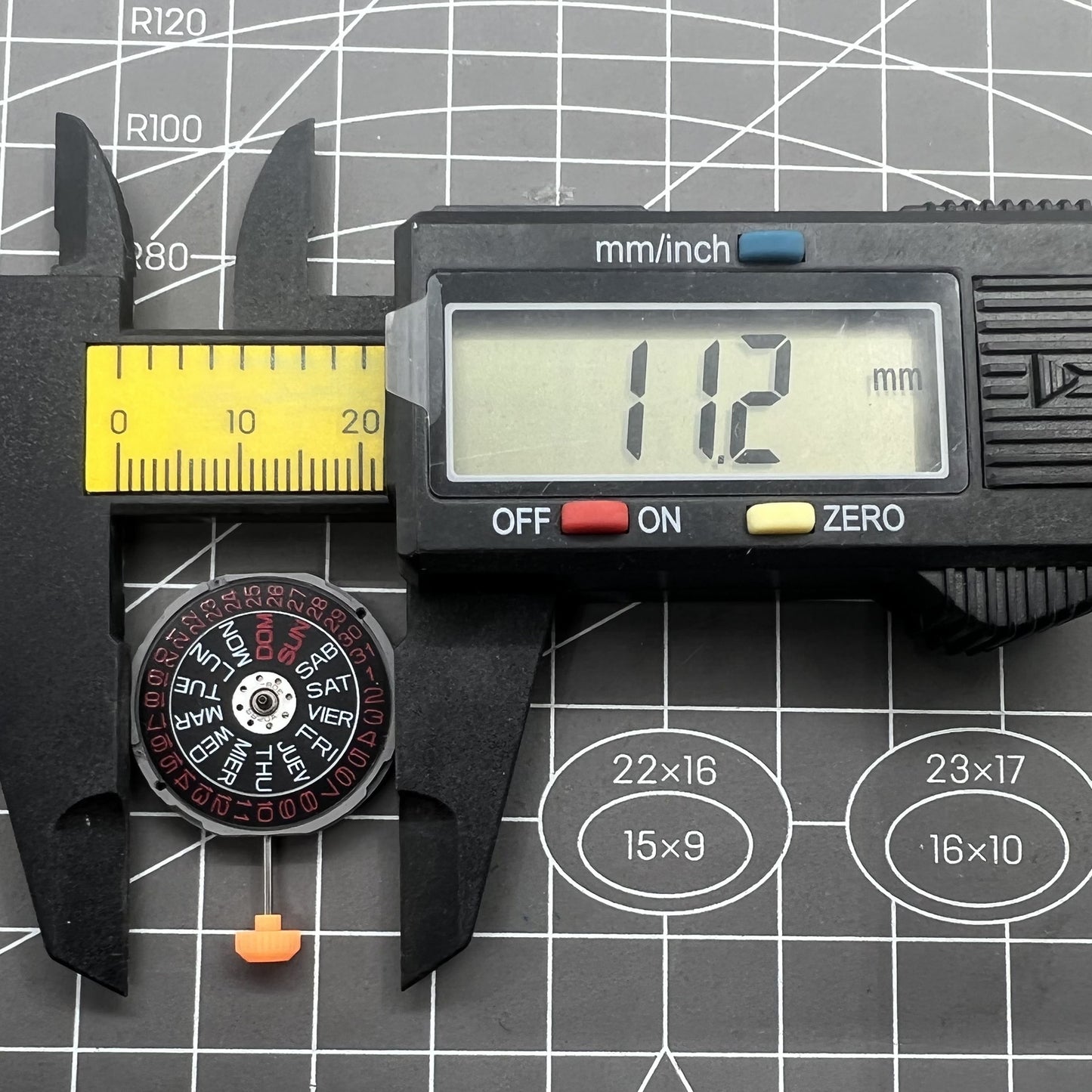 Miyota 1M02 3 Hands Quartz Movement Black Disk Red Font Double Calendar