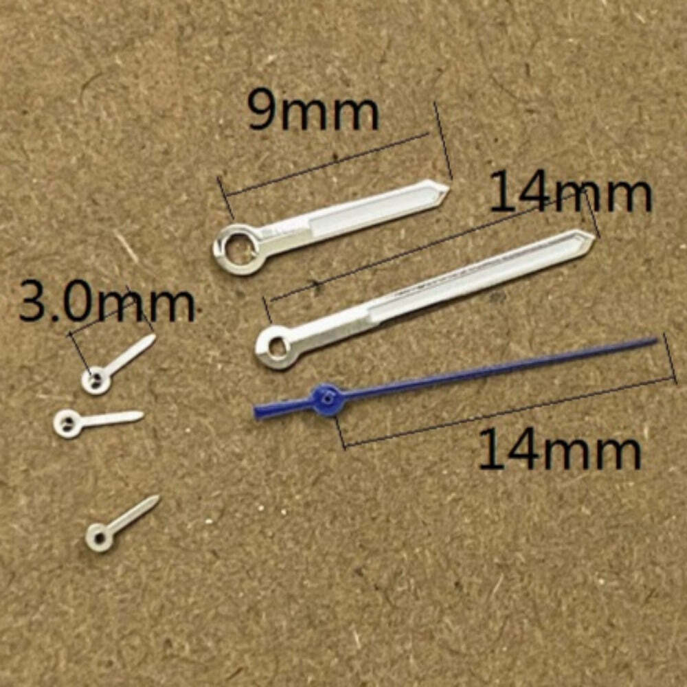 14mm Blue Second Hand Silver Trim Green Lume Hands Set for Movement Miyota JS15