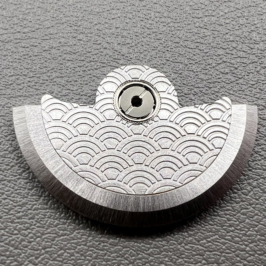 Waved silver oscillating weight rotor for NH34 NH35 NH36 NH38 watch movements, precision crafted.