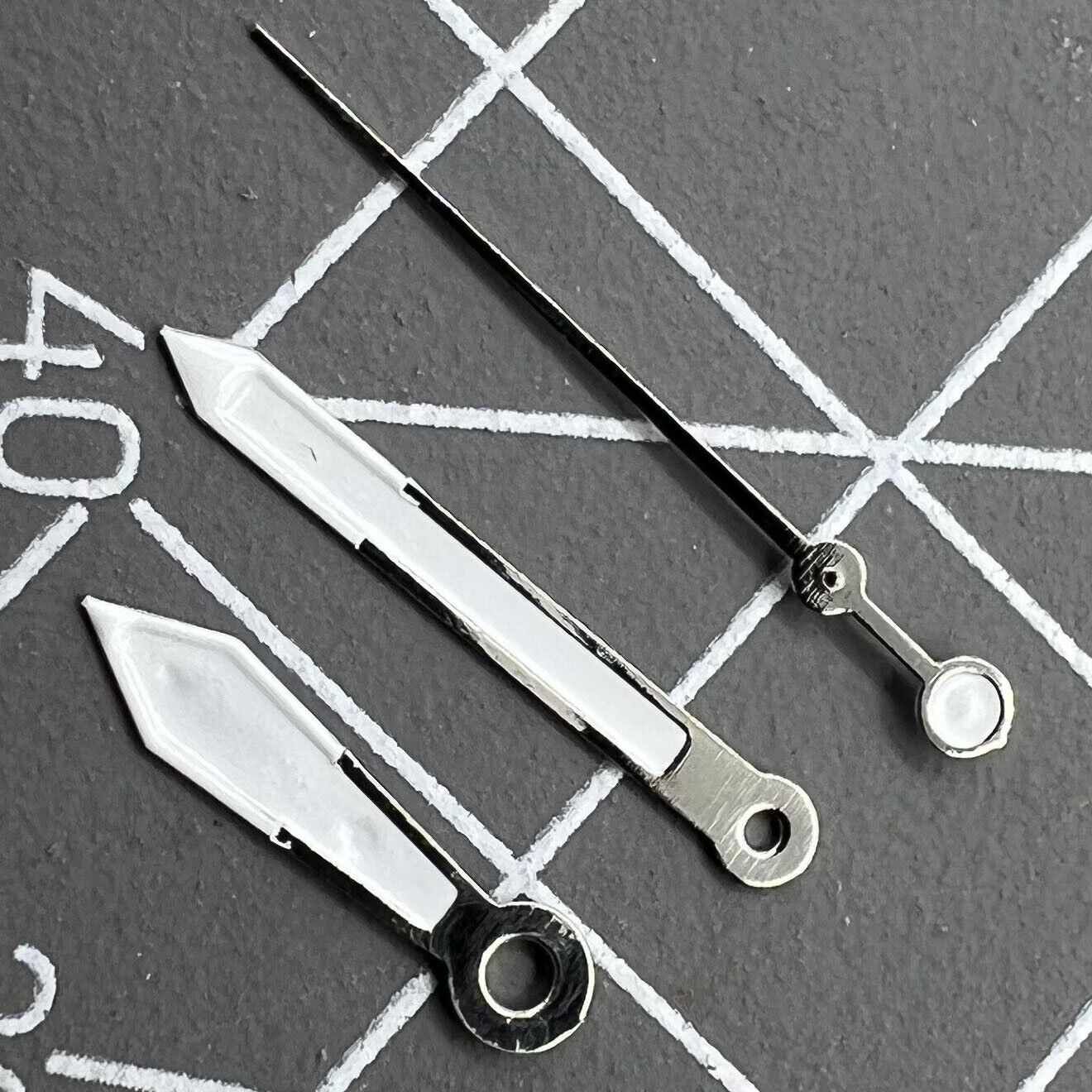 White trim watch hands for Miyota 2035 quartz movement, precision design by P1-H4-C113.