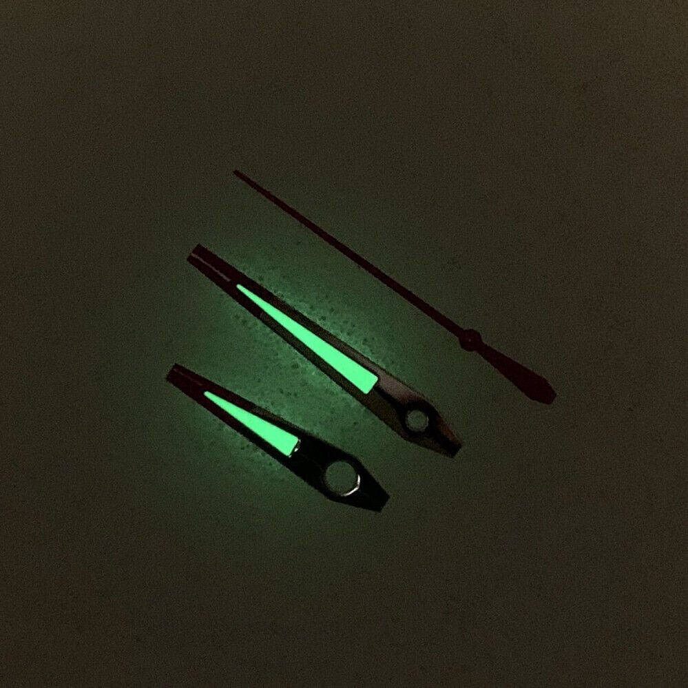 Red and silver watch hands with green luminous tips for NH35/NH36/4R/7S movements