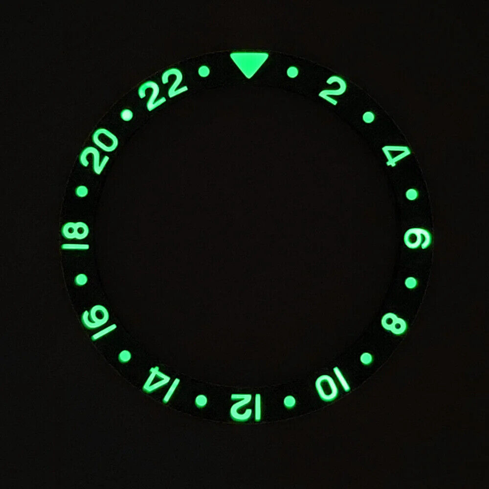 37.5mm green lume ceramic bezel insert for RLX GMT watch, durable and stylish accessory for timepiece enhancement.