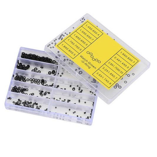 Pack of 500 rubber washer seals for watch crowns, waterproof O-rings, perfect for watch repair.