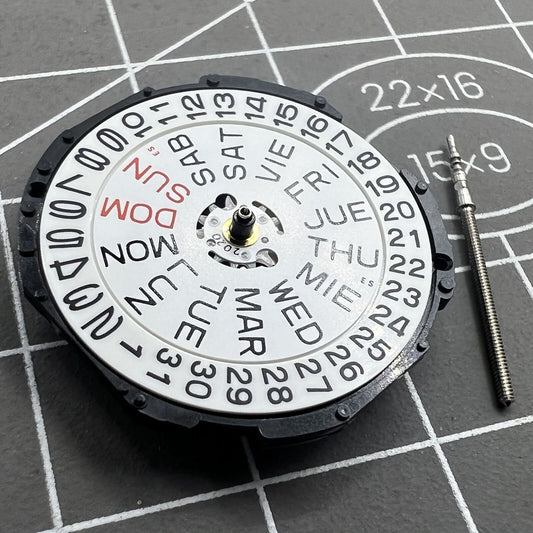 Epson PC33 movement with double calendar, date display at 3 o'clock, for Japan-made watches.