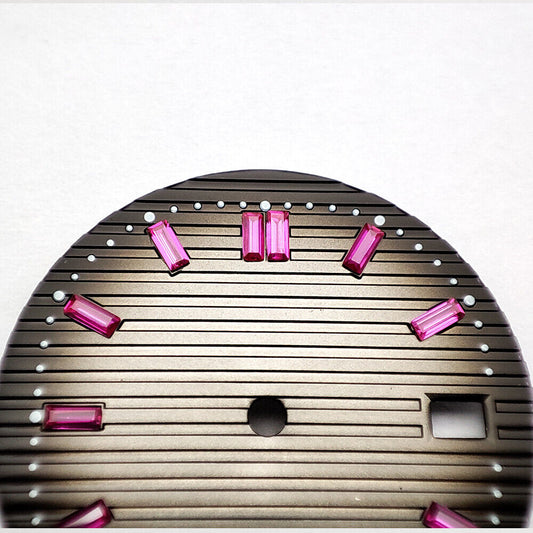 29.8mm pink gemstone watch dial with grey background, compatible with NH35 movement.