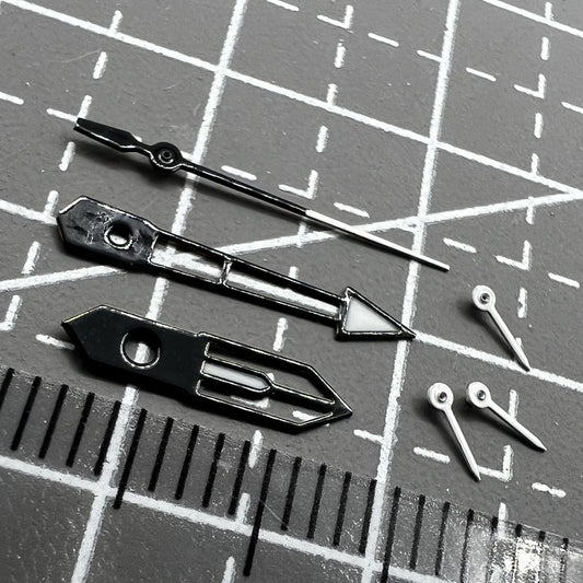 13mm White and Black Trim Green Lume watch hands set by PE90 for precise timekeeping movements