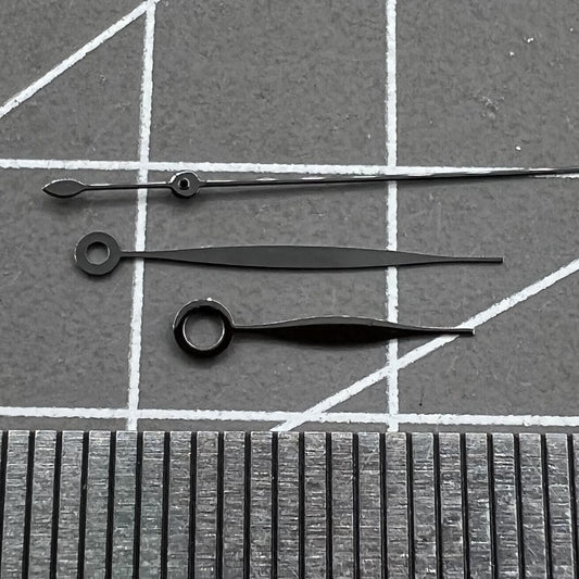 Black polished watch hands set 10.5x16x16mm for Tissot 1853 T41 T006 movement, precise fit and style.