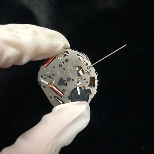 Original Japan Made VR32B multifunctional watch movement with black dial, precise quartz mechanism.
