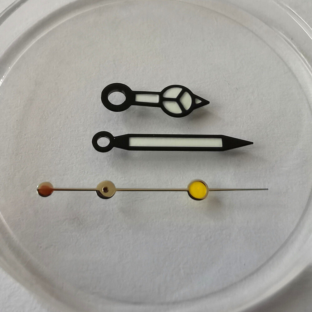 Green luminous watch hands set, 12.5x12x7mm, compatible with NH35A, NH36A, 7S26, 4R36 movements.