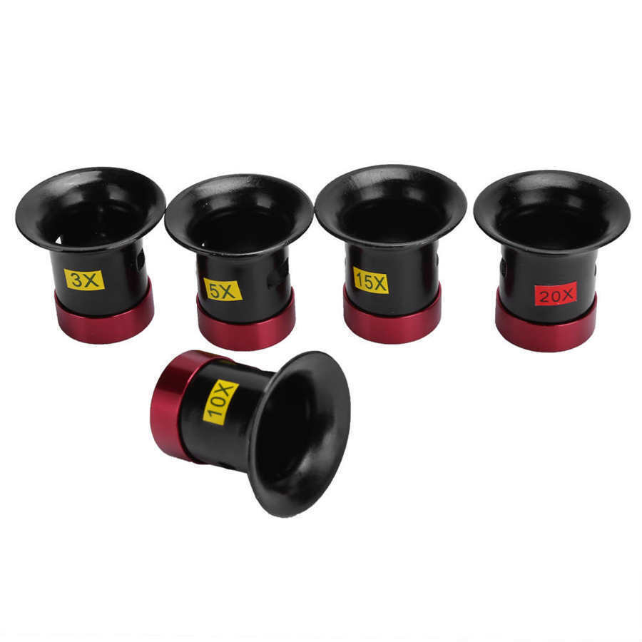 5PCS/Pack 3x 5x 10x 15x 20x Magnifier Aluminum Alloy Magnification Loupe