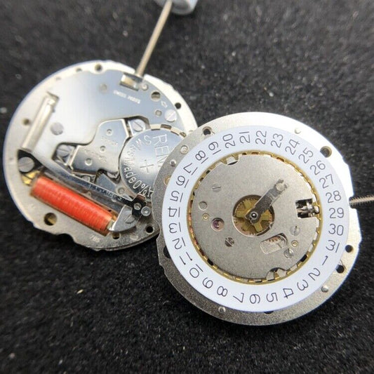 Ronda 785 quartz watch movement with date display at 3 and 6, precise 3 hands design.