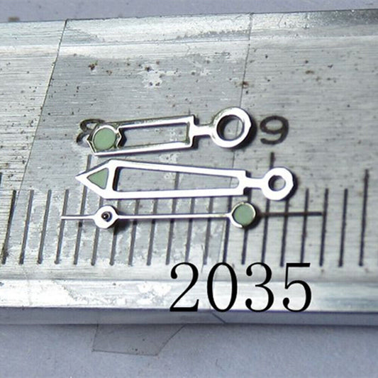 Hollow silver trim green lume watch hand for Miyota 2035-2315 movements, durable and precise.