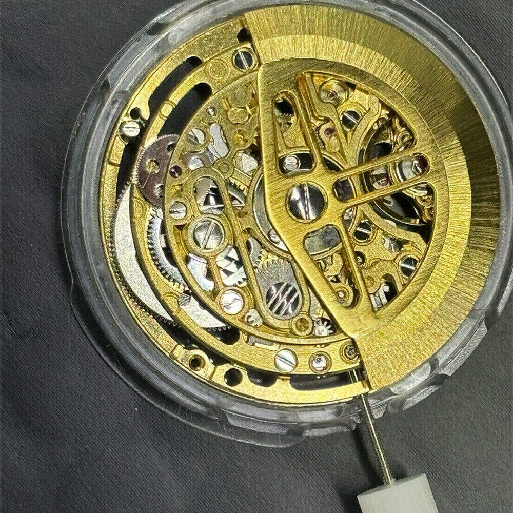 Hangzhou 75DOA hollow golden automatic watch movement with 2 hands and small second at 7, mechanical detail
