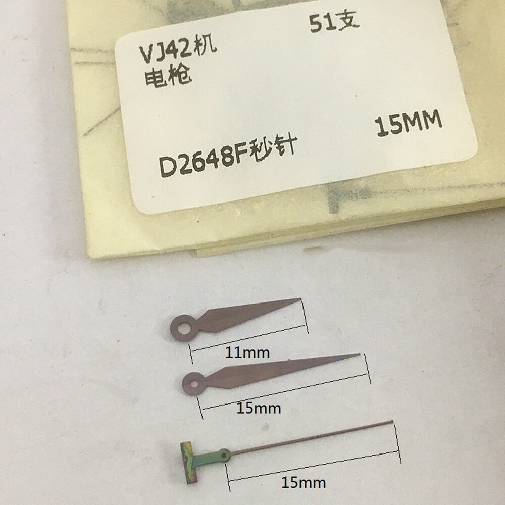 Electric gun color watch hands for Hattori Epson VJ42 quartz movement, precise accessory, enhancing watch accuracy.