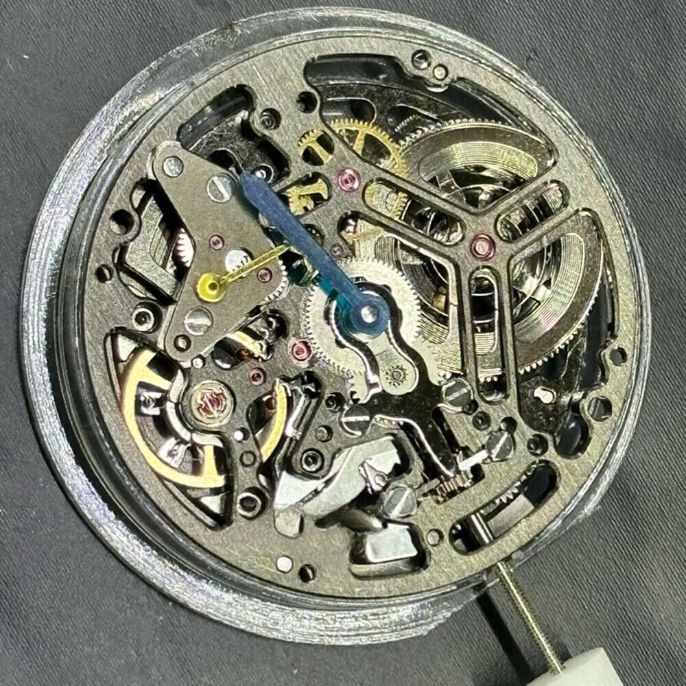 Hangzhou 75DOA hollow black dial watch movement with 2 hands, small seconds at 7, precision mechanical auto movement.