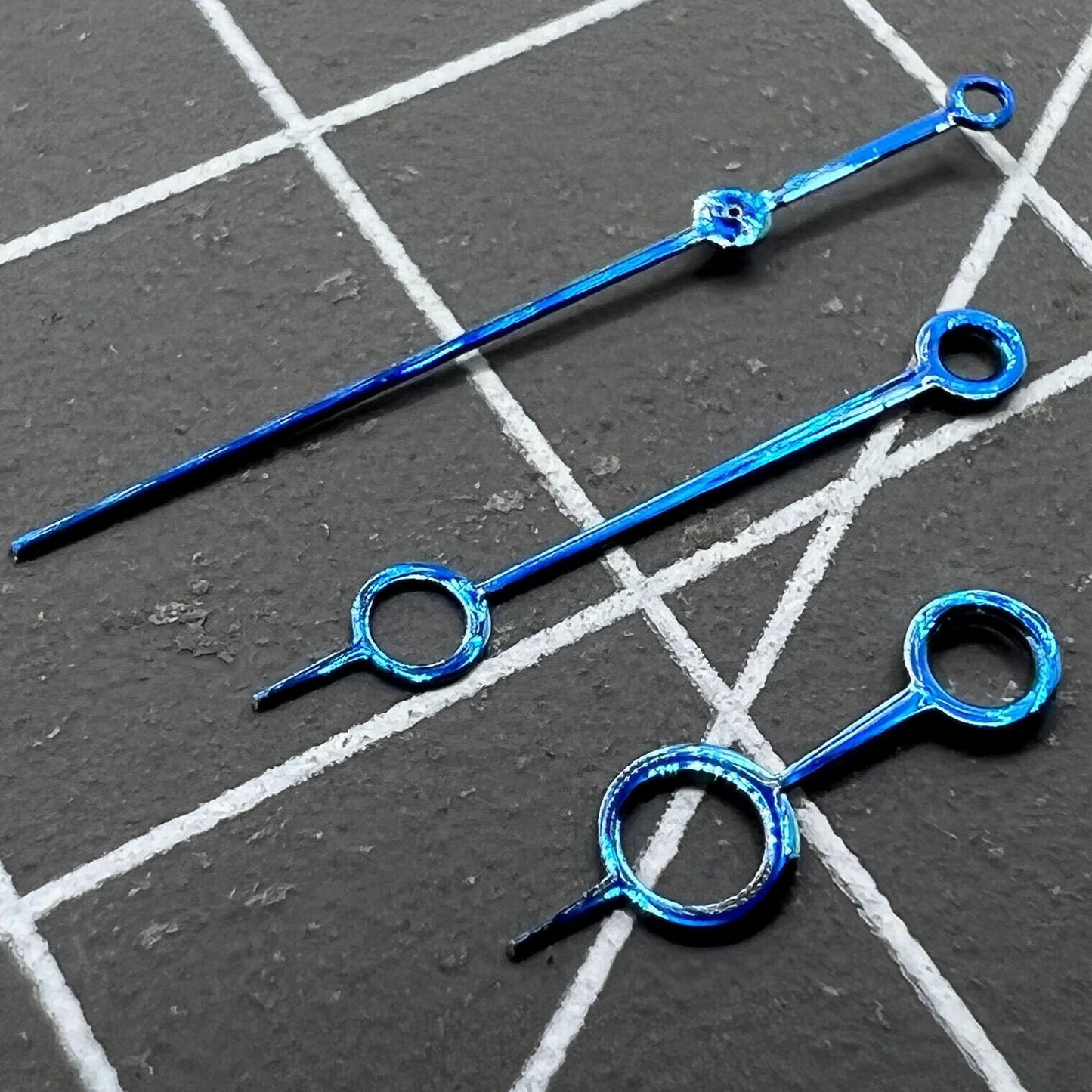 Blue hollow bubble-shaped watch hands for NH35, NH36, 4R, 7S movements, no lume.