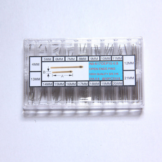 Dia 0.8mm stainless steel open end pins kit, sizes 4-21mm for watch band repair